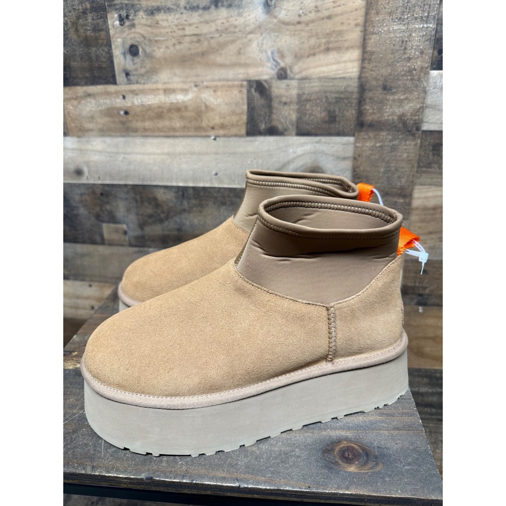 UGG‎ Classic Ultra Mini New Heights Tan Suede Platform Boots 1168170 Mens 10